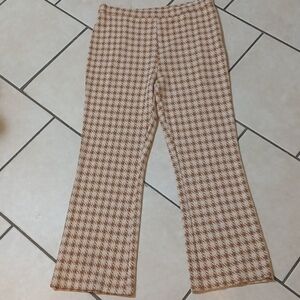 SADIE & SAGE Womens Size M Tan Cream Houndstooth Print Straight Leg Pants